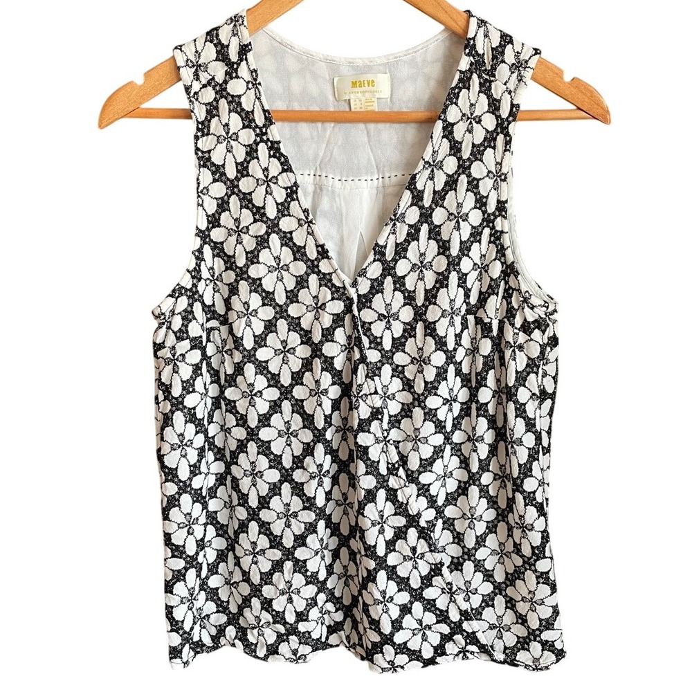 Maeve Anthropologie Coralie Wrap Top Size 6 Floral Sleeveless Blouse Black White - Picture 3 of 7